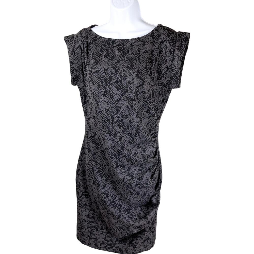 Ann Taylor Gray Black Animal Print Sheath Dress Short Sleeve Small